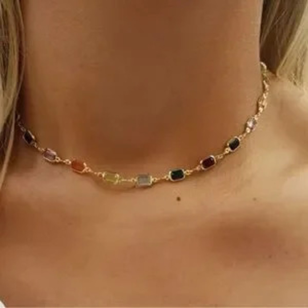 Multicolor Gemstone Choker Necklace Rainbow Choker